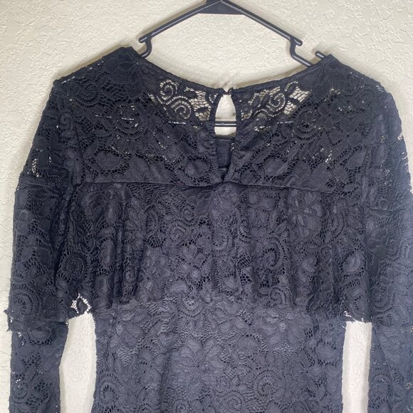 Panhandle Eyelet Lace Midi Dress  Womens L Black Ruffled Long Sleeves Western - Picture 5 of 14